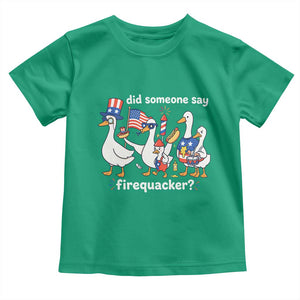 Funny Patriotic Duck Family 4th of July Fireworks Toddler T Shirt Did Someone Say Firequacker Word Pun Cute Graphic
