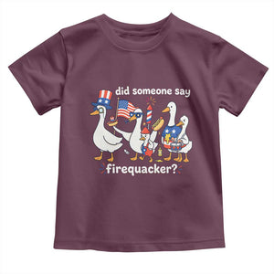 Funny Patriotic Duck Family 4th of July Fireworks Toddler T Shirt Did Someone Say Firequacker Word Pun Cute Graphic