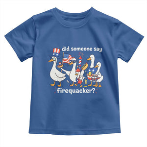 Funny Patriotic Duck Family 4th of July Fireworks Toddler T Shirt Did Someone Say Firequacker Word Pun Cute Graphic