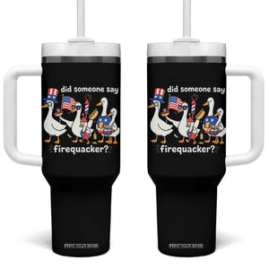 Funny Patriotic Duck Family 4th of July Fireworks Tumbler With Handle Did Someone Say Firequacker Word Pun Cute Graphic