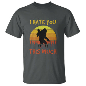 Funny Bigfoot T Shirt I Hate You This Much Middle Finger Sarcastic Sasquatch Retro Sunset TS02 Dark Heather Printyourwear