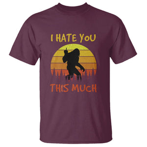 Funny Bigfoot T Shirt I Hate You This Much Middle Finger Sarcastic Sasquatch Retro Sunset TS02 Maroon Printyourwear