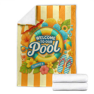 Welcome to Our Pool Retro Retro Gingham Stripes Summer Throw Blanket