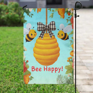 Bee Happy Honeycomb Gingham Bow Floral Spring Summer Garden Flag