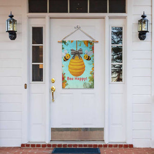 Bee Happy Honeycomb Gingham Bow Floral Spring Summer Garden Flag