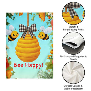 Bee Happy Honeycomb Gingham Bow Floral Spring Summer Garden Flag