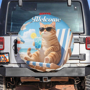 Welcome Beach Lounge Orange Tabby Cat Tropical Vacation Spare Tire Cover TS02 No hole Summer Oasis Print Your Wear