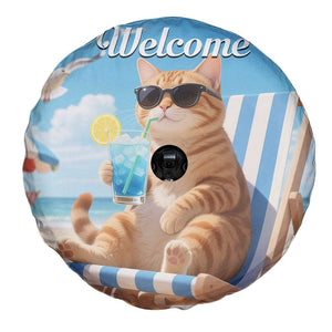 Welcome Beach Lounge Orange Tabby Cat Tropical Vacation Spare Tire Cover TS02 Print Your Wear