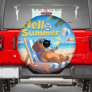 Hello Summer Wiener Dog Dachshund Relaxing on Beach Spare Tire Cover TS02 Summer Oasis Print Your Wear