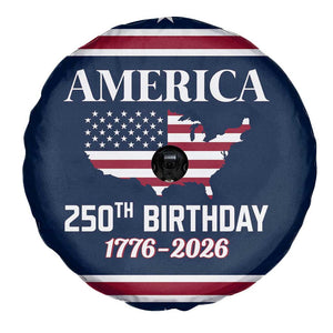 America 250th Birthday 1776 2026 Patriotic USA Map Spare Tire Cover Red White Blue 4th of July Independence Celebration TS02 Print Your Wear