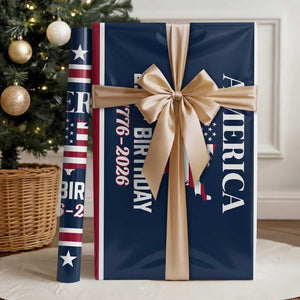 America 250th Birthday 1776 2026 Patriotic USA Map Wrapping Paper Roll Red White Blue 4th of July Independence Celebration TS02 Glossy Navy Print Your Wear