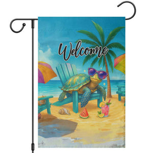 Welcome Beach Sea Turtle Relaxing in Chair Garden Flag Tropical Oasis Summer Vibes Vacation TS02 Tropical Blue Print Your Wear