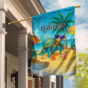 Welcome Beach Sea Turtle Relaxing in Chair Garden Flag Tropical Oasis Summer Vibes Vacation TS02 Print Your Wear
