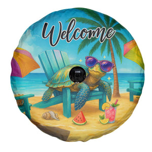 Welcome Beach Sea Turtle Relaxing in Chair Spare Tire Cover Tropical Oasis Summer Vibes Vacation TS02 Print Your Wear