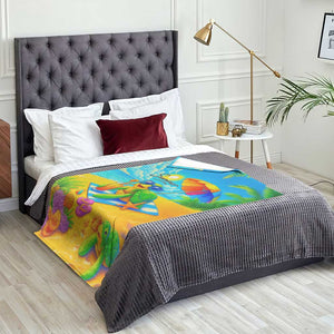 Summer Sea Turtle Drinking Cocktail Throw Blanket Beach Paradise Oasis Vacation