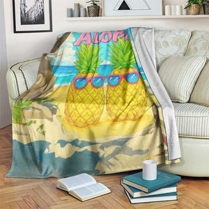 Aloha Sunglasses Pineapples Tropical Hawaii Throw Blanket Beach Vacation Oasis Summer Vibes TS02 Print Your Wear