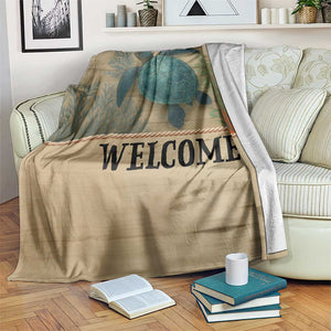 Welcome Sea Turtle Coastal Coral Wood Texture Ocean Throw Blanket TS02 Print Your Wear