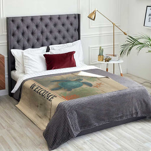Welcome Sea Turtle Coastal Coral Wood Texture Ocean Throw Blanket TS02 Print Your Wear