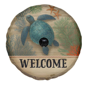 Welcome Sea Turtle Coastal Coral Wood Texture Ocean Spare Tire Cover TS02 Print Your Wear