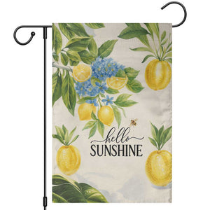 Hello Sunshine Watercolor Lemons and Hydrangeas Floral Garden Flag