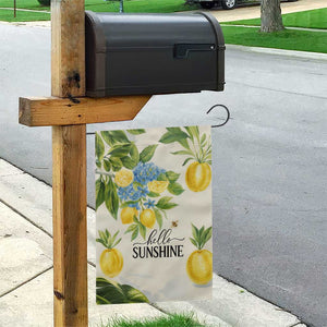 Hello Sunshine Watercolor Lemons and Hydrangeas Floral Garden Flag