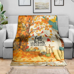 Fall for Jesus He Never Leaves Autumn Church and Pumpkins Throw Blanket TS02 Print Your Wear