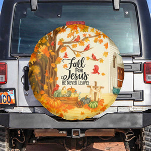 Fall for Jesus He Never Leaves Autumn Church and Pumpkins Spare Tire Cover TS02 No hole Light Beige Print Your Wear