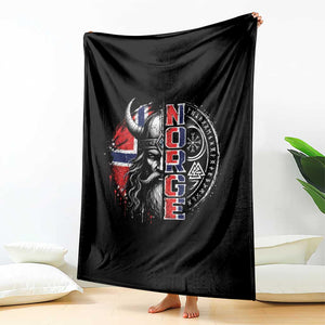 Fierce Norge Viking Warrior with Horned Helmet Graphic Throw Blanket Norway Pride Distressed Norwegian Flag and Runes TS02 Print Your Wear