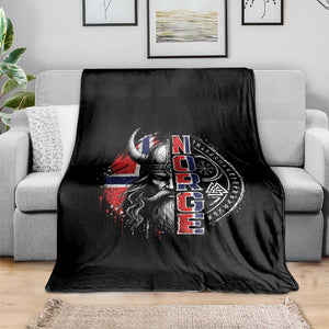Fierce Norge Viking Warrior with Horned Helmet Graphic Throw Blanket Norway Pride Distressed Norwegian Flag and Runes TS02 Print Your Wear