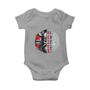 Fierce Norge Viking Warrior with Horned Helmet Graphic Baby Onesie Norway Pride Distressed Norwegian Flag and Runes TS02 Sport Gray Print Your Wear