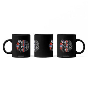 Fierce Norge Viking Warrior with Horned Helmet Graphic Coffee Mug Norway Pride Distressed Norwegian Flag and Runes TS02 Print Your Wear