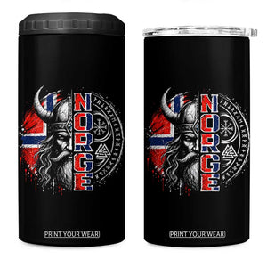 Fierce Norge Viking Warrior with Horned Helmet Graphic 4 in 1 Can Cooler Tumbler Norway Pride Distressed Norwegian Flag and Runes TS02 One Size: 16 oz Black Print Your Wear