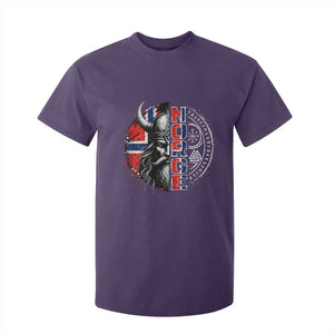 Fierce Norge Viking Warrior with Horned Helmet Graphic T Shirt For Kid Norway Pride Distressed Norwegian Flag and Runes TS02 Purple Print Your Wear
