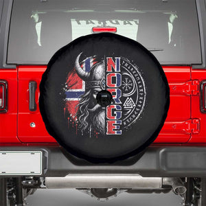 Fierce Norge Viking Warrior with Horned Helmet Graphic Spare Tire Cover Norway Pride Distressed Norwegian Flag and Runes TS02 Black Print Your Wear