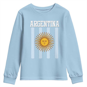 Argentina Sun of May Flag Retro Graphic Youth Sweatshirt Patriotic Argentine Heritage Pride Souvenir TS02 Light Blue Print Your Wear