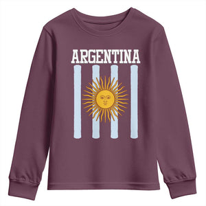 Argentina Sun of May Flag Retro Graphic Youth Sweatshirt Patriotic Argentine Heritage Pride Souvenir TS02 Maroon Print Your Wear