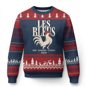 Les Bleus France Soccer Retro Rooster Graphic Ugly Christmas Sweater Proud Passionate French Pride Vintage Football Fans Gear TS02 Navy Red Print Your Wear