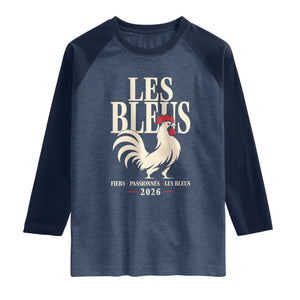 Les Bleus France Soccer Retro Rooster Graphic Raglan Shirt Proud Passionate French Pride Vintage Football Fans Gear TS02 Heather Denim Navy Print Your Wear