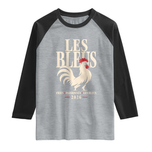 Les Bleus France Soccer Retro Rooster Graphic Raglan Shirt Proud Passionate French Pride Vintage Football Fans Gear TS02 Heather Gray Black Print Your Wear