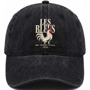 Les Bleus France Soccer Retro Rooster Graphic Washed Cotton Baseball Cap Proud Passionate French Pride Vintage Football Fans Gear TS02 Print Your Wear