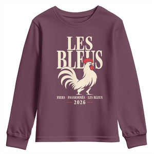 Les Bleus France Soccer Retro Rooster Graphic Youth Sweatshirt Proud Passionate French Pride Vintage Football Fans Gear TS02 Maroon Print Your Wear
