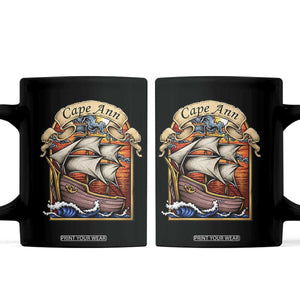 Cape Ann Vintage Nautical Sailing Ship Graphic Coffee Mug Retro Stained Glass Window Style Ocean Sunset Tall Ship