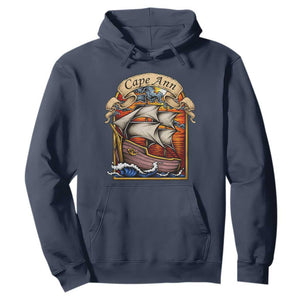 Cape Ann Vintage Nautical Sailing Ship Graphic Hoodie Retro Stained Glass Window Style Ocean Sunset Tall Ship