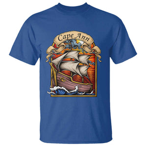 Cape Ann Vintage Nautical Sailing Ship Graphic T Shirt Retro Stained Glass Window Style Ocean Sunset Tall Ship