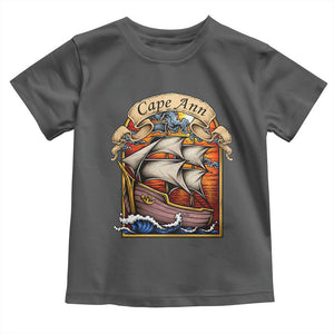 Cape Ann Vintage Nautical Sailing Ship Graphic Toddler T Shirt Retro Stained Glass Window Style Ocean Sunset Tall Ship
