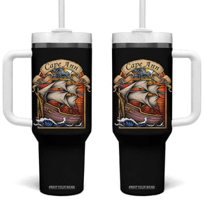 Cape Ann Vintage Nautical Sailing Ship Graphic Tumbler With Handle Retro Stained Glass Window Style Ocean Sunset Tall Ship