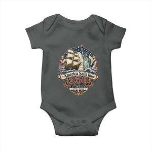 America Sails Into 250 Years Vintage Nautical Graphic Baby Onesie Statue of Liberty Tall Ship 1776 to 2026 Semiquincentennial Patriotic