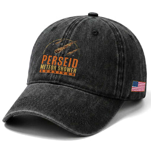 Vintage Perseid Meteor Shower Survivor Washed Cotton Baseball Cap Retro Astronomy Stargazing Graphic