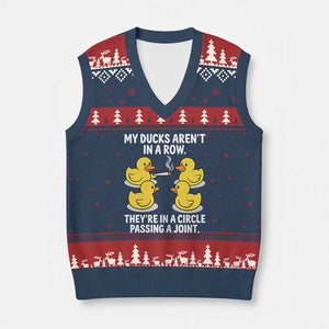 Funny 420 Weed Rubber Duck Graphic V-Neck Knit Sweater Vest My Ducks Arent In A Row They Are In A Circle Passing A Joint