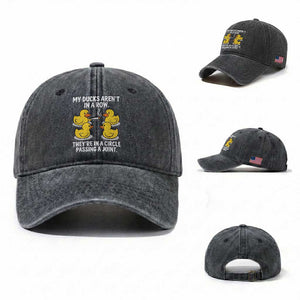 Funny 420 Weed Rubber Duck Graphic Washed Cotton Baseball Cap My Ducks Arent In A Row They Are In A Circle Passing A Joint